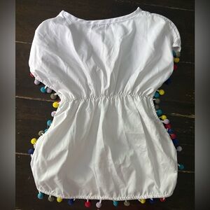 Kids Fiesta Dress White with Colorful Pom Poms